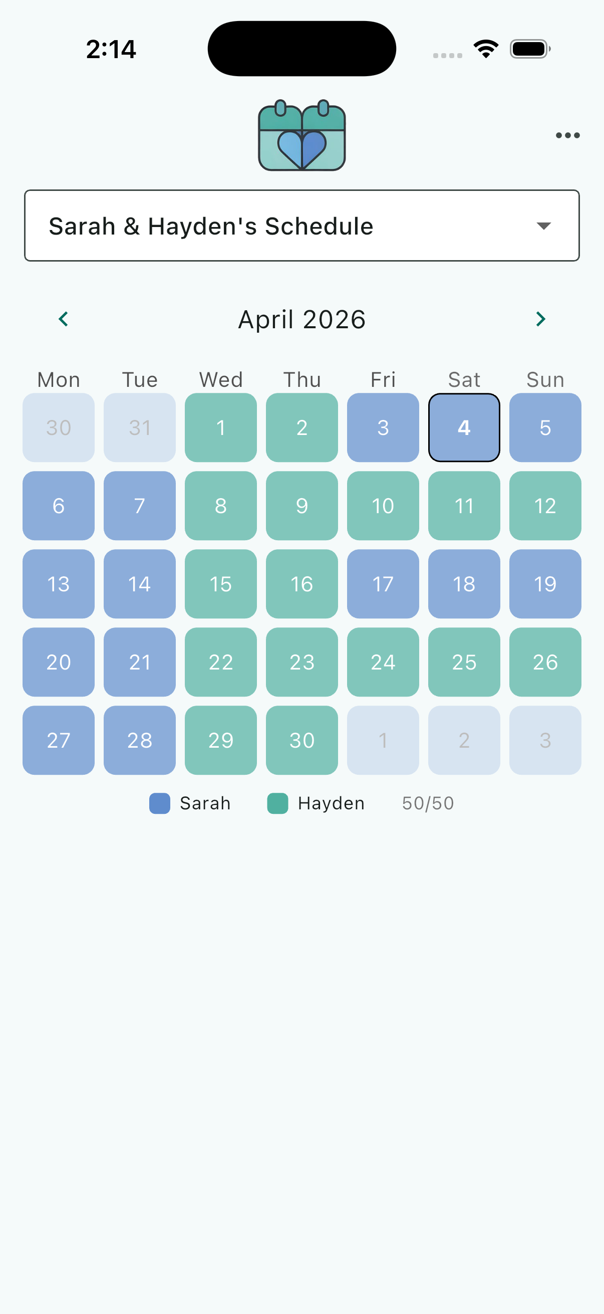 View your co-parenting calendar