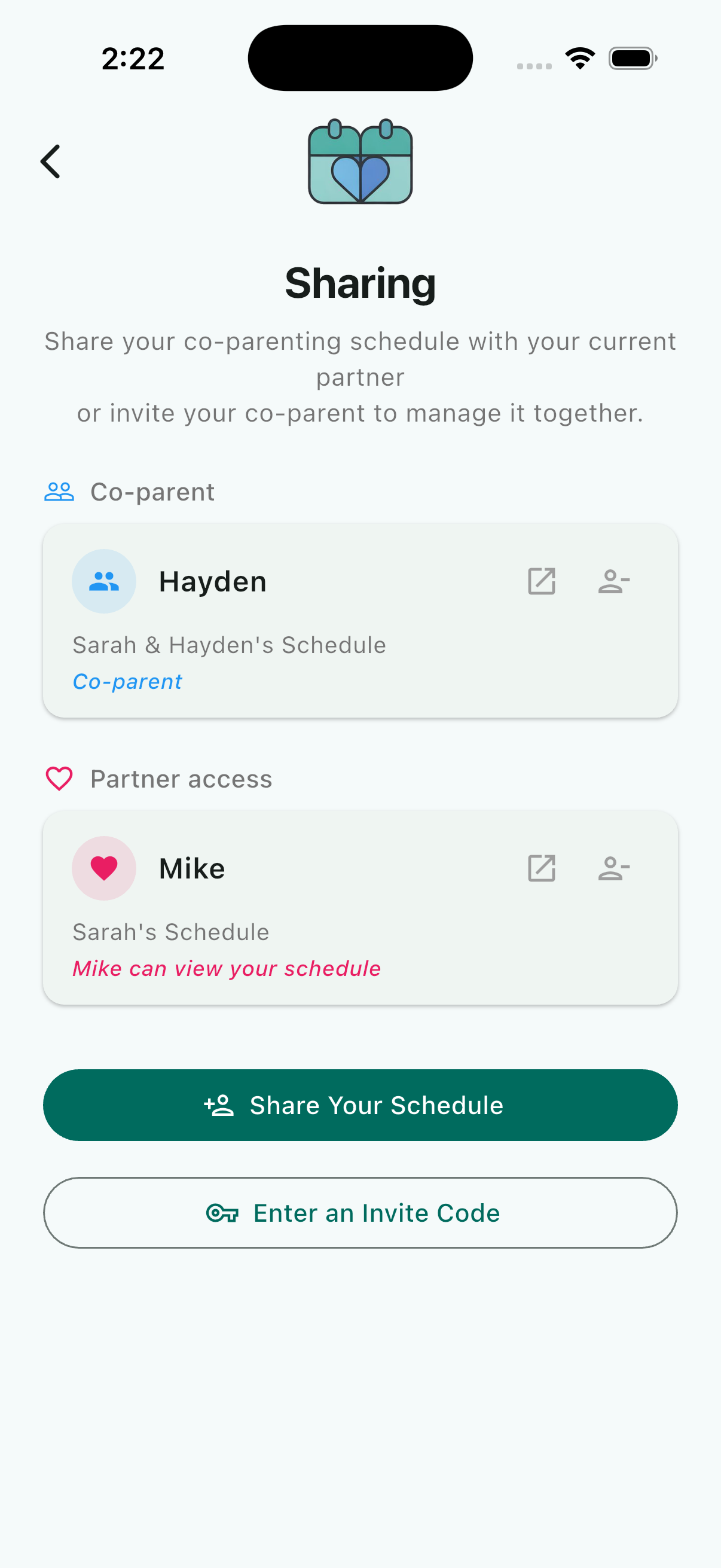 splittime sharing and invite screen